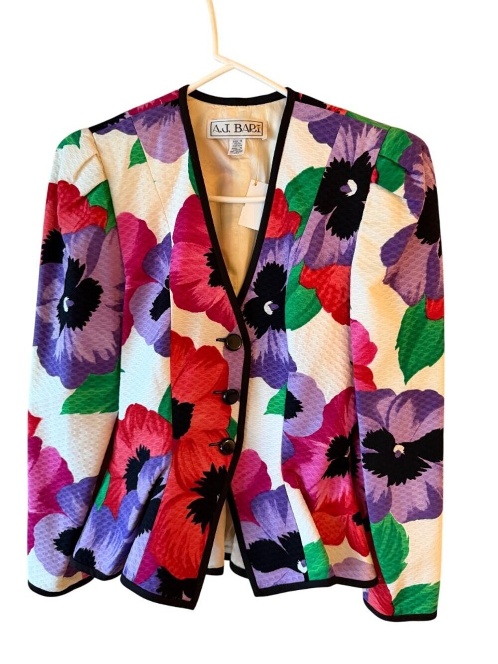 A.J. Bari Womens Floral Peplum Style Blazer Jacket Size 6 Cotton Vibrant Vintage